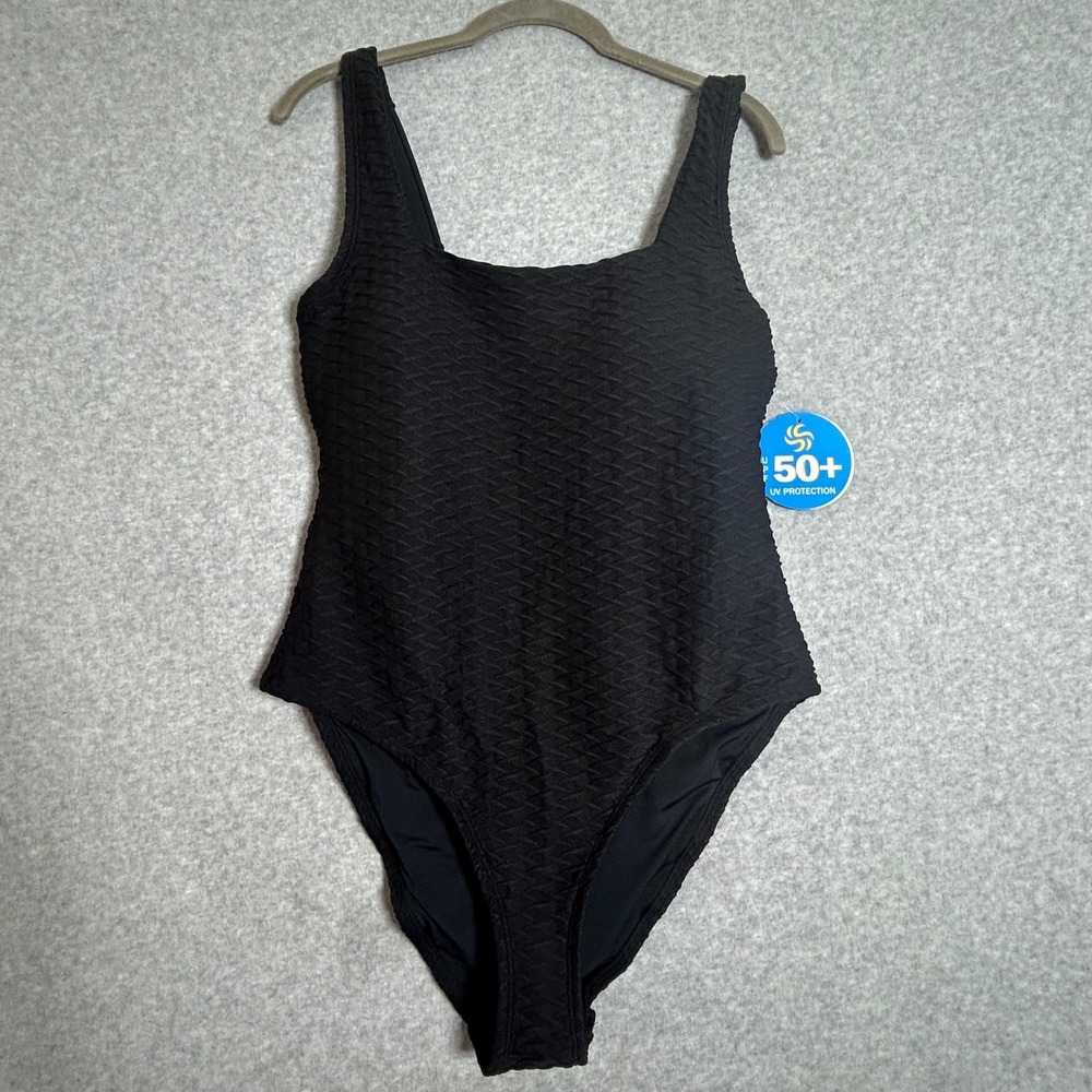 New Sol Borne One Piece Swimsuit Womens L Black Textured Tummy Control Classic